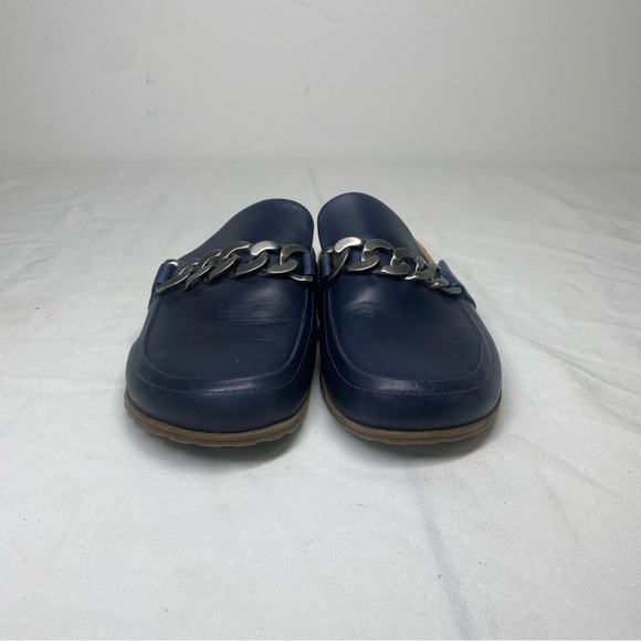 Vionic Georgie Comfort Slip-On Orthotic Chain Detail Leather Mule Navy Blue 8 - Picture 4 of 9